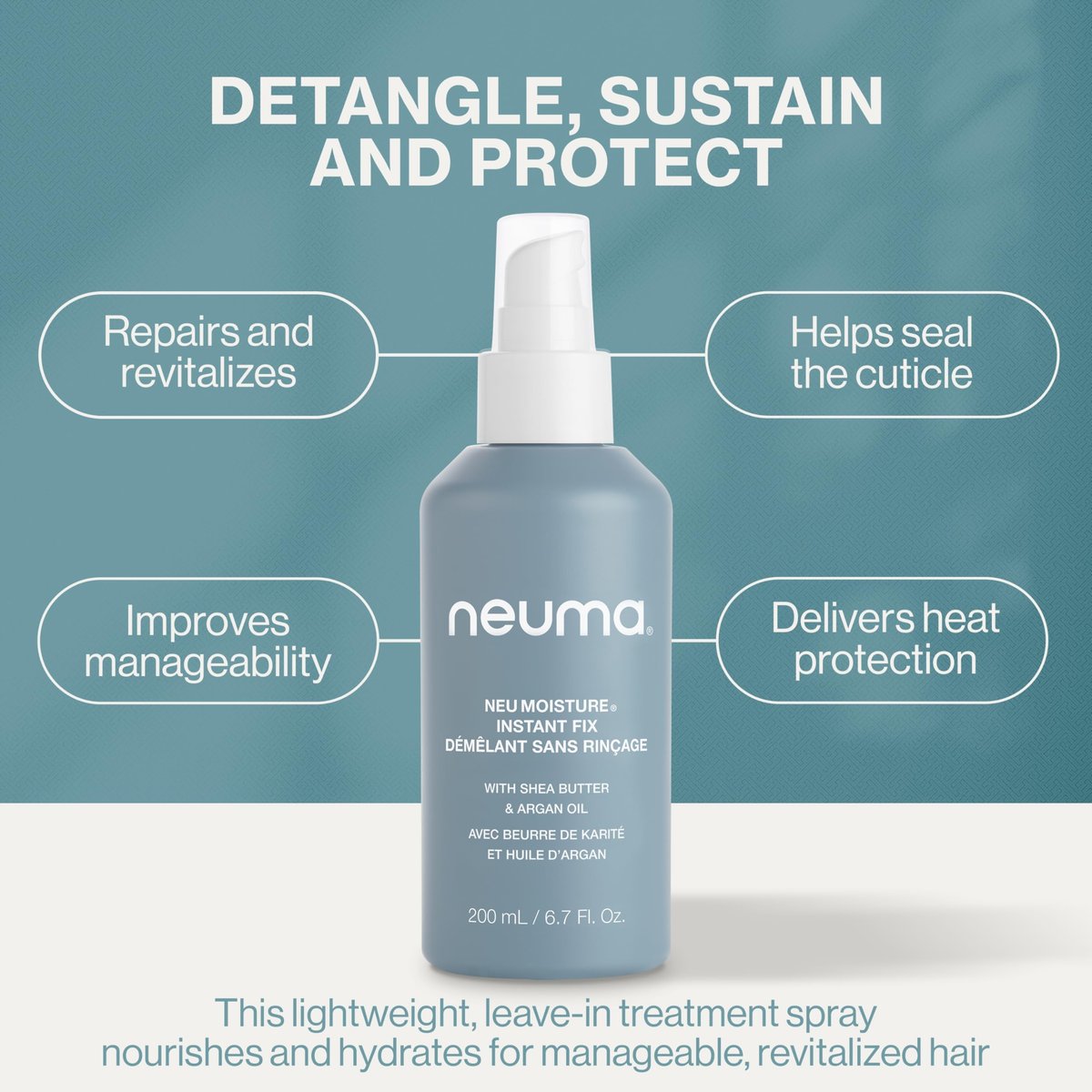 Neuma Neu Moisture Leave-In Hair Treatment Spray - 6.7 Fl Oz | Detangling & Heat Protection with Shea Butter & Argan Oil Avelisse