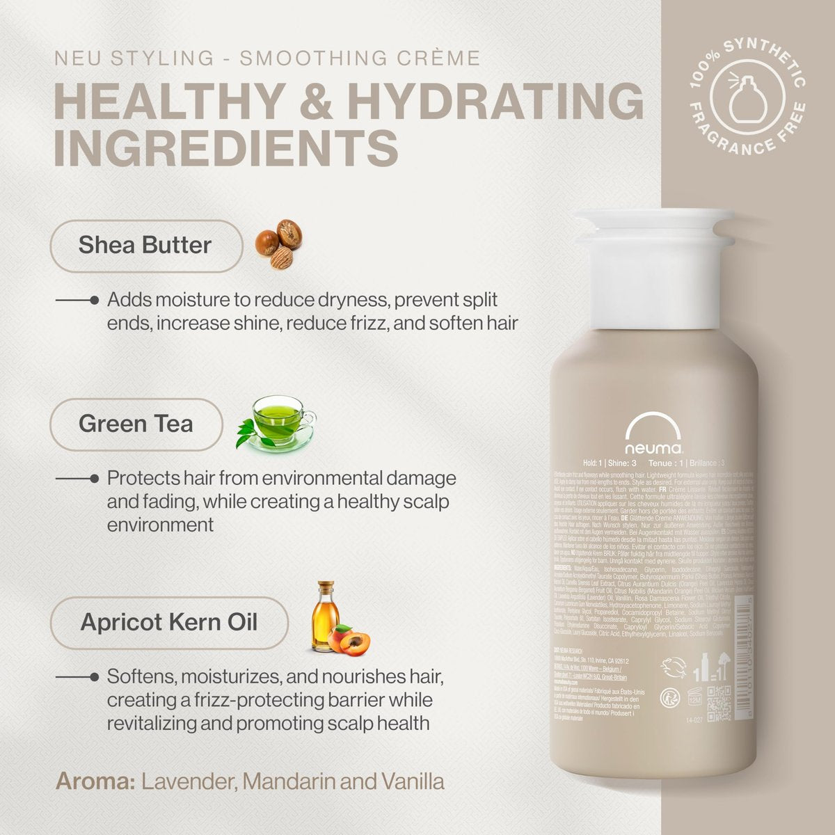 NEUMA Smoothing Hair Crème - Lightweight Frizz Control with Shea Butter & Apricot Kernel Oil for Soft, Smooth, Shiny Hair, Color-Safe Formula, 6.7 Fl Oz Avelisse