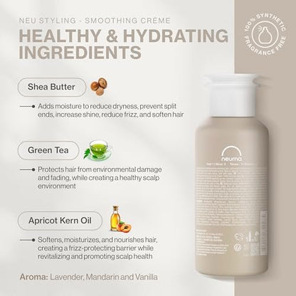 NEUMA Smoothing Hair Crème - Lightweight Frizz Control with Shea Butter & Apricot Kernel Oil for Soft, Smooth, Shiny Hair, Color-Safe Formula, 6.7 Fl Oz Avelisse