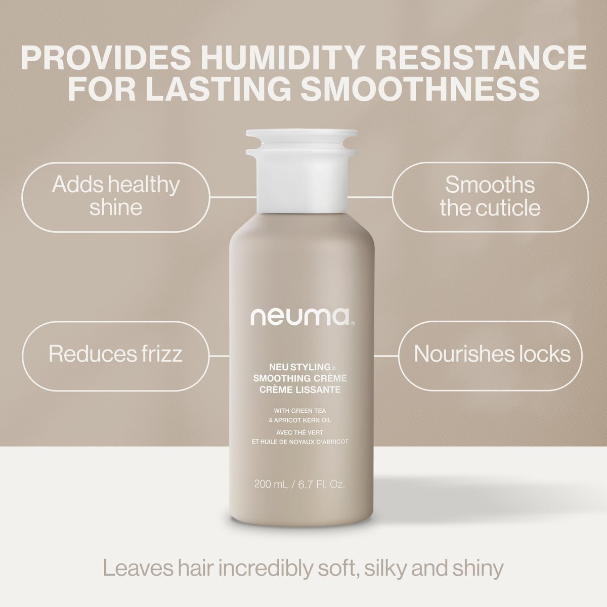 NEUMA Smoothing Hair Crème - Lightweight Frizz Control with Shea Butter & Apricot Kernel Oil for Soft, Smooth, Shiny Hair, Color-Safe Formula, 6.7 Fl Oz Avelisse