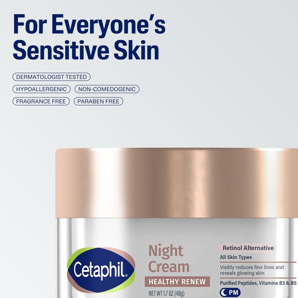 Cetaphil Healthy Renew Skin Tightening Night Cream 1.7 Oz – Wrinkle Repair Face Cream with Peptides, Retinol Alternative for Sensitive Skin, Fragrance Free Avelisse