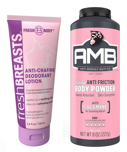 Ladies No Sweat Bundle: Fresh BREASTS Lotion (3.4 oz) & Anti-Monkey Butt Body Powder (8 oz) – Stay Cool & Dry All Day Avelisse