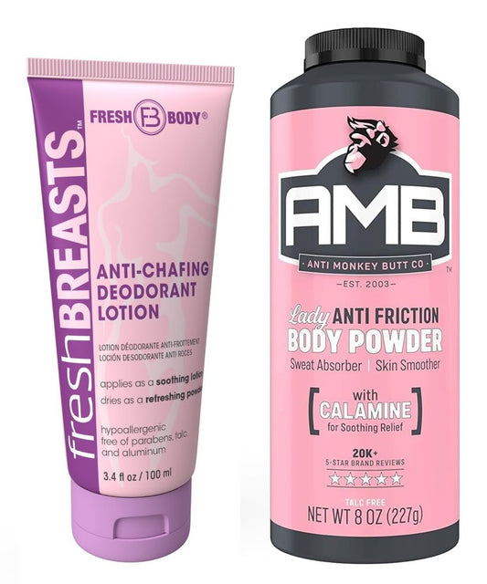 Ladies No Sweat Bundle: Fresh BREASTS Lotion (3.4 oz) & Anti-Monkey Butt Body Powder (8 oz) – Stay Cool & Dry All Day Avelisse