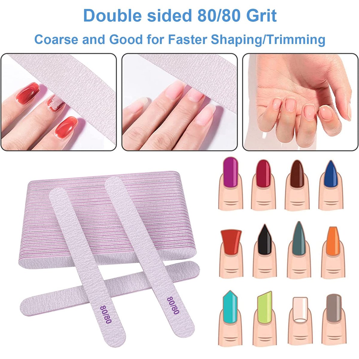 80/80 Grit Nail Files (50 Pcs) - Coarse Emery Boards for Acrylic & Gel Nails - Professional Reusable Manicure Files by GigaGround - görsel 3