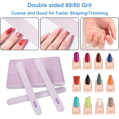 80/80 Grit Nail Files (50 Pcs) - Coarse Emery Boards for Acrylic & Gel Nails - Professional Reusable Manicure Files by GigaGround