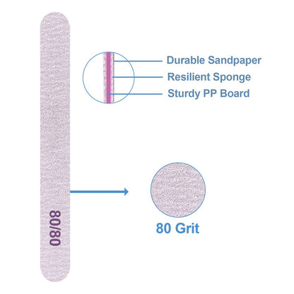 80/80 Grit Nail Files (50 Pcs) - Coarse Emery Boards for Acrylic & Gel Nails - Professional Reusable Manicure Files by GigaGround