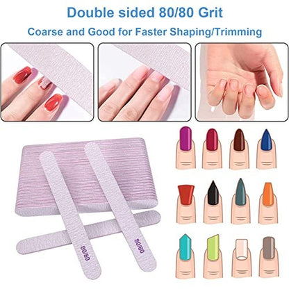80/80 Grit Nail Files (50 Pcs) - Coarse Emery Boards for Acrylic & Gel Nails - Professional Reusable Manicure Files by GigaGround