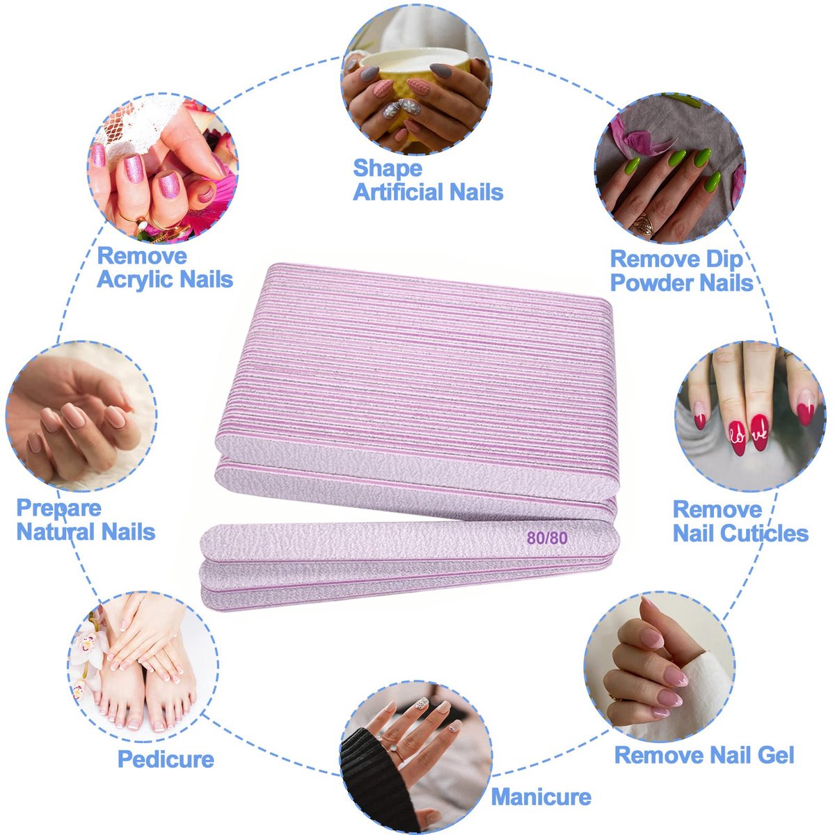 80/80 Grit Nail Files (50 Pcs) - Coarse Emery Boards for Acrylic & Gel Nails - Professional Reusable Manicure Files by GigaGround - görsel 11