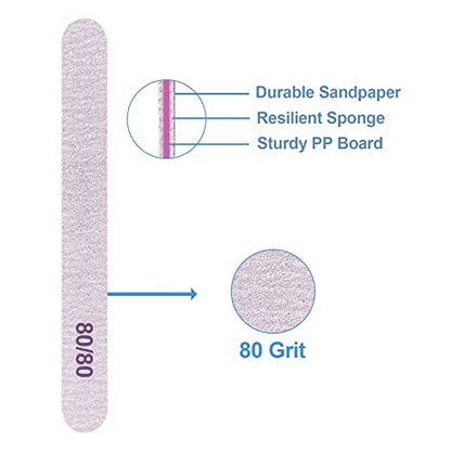 80/80 Grit Nail Files (50 Pcs) - Coarse Emery Boards for Acrylic & Gel Nails - Professional Reusable Manicure Files by GigaGround