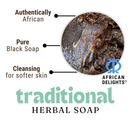 African Delights Herbal Black Soap Bar – Traditional Ghanaian Face & Body Cleanser, 17.64 oz