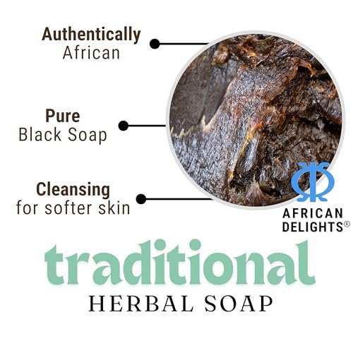 African Delights Herbal Black Soap Bar – Traditional Ghanaian Face & Body Cleanser, 17.64 oz - görsel 14