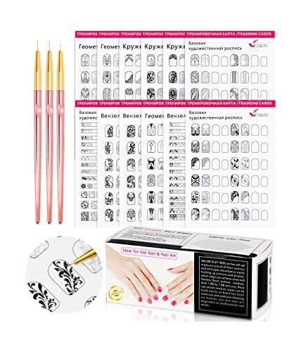 Nail Art Practice Book with 3 Rose Gold Liner Pens & 360 Nail Wipes – White Acrylic Design Learning Template for Beginners Avelisse