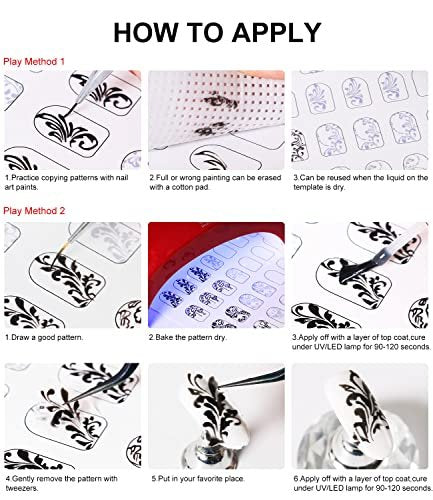 Nail Art Practice Book with 3 Rose Gold Liner Pens & 360 Nail Wipes – White Acrylic Design Learning Template for Beginners Avelisse