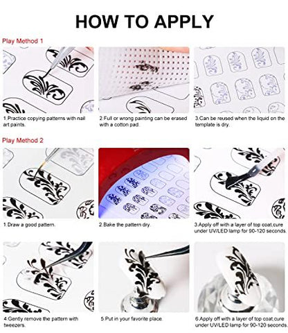 Nail Art Practice Book with 3 Rose Gold Liner Pens & 360 Nail Wipes – White Acrylic Design Learning Template for Beginners Avelisse