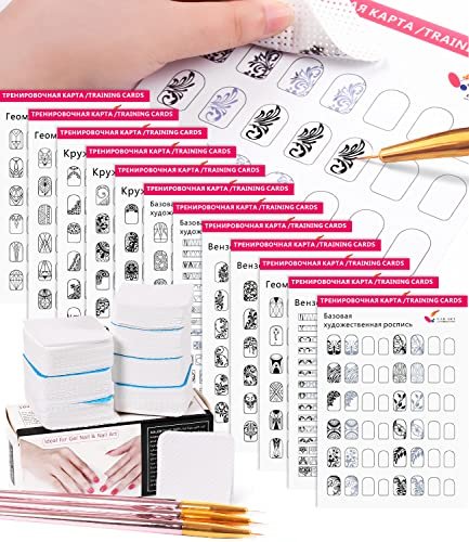 Nail Art Practice Book with 3 Rose Gold Liner Pens & 360 Nail Wipes – White Acrylic Design Learning Template for Beginners Avelisse