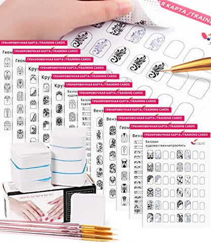 Nail Art Practice Book with 3 Rose Gold Liner Pens & 360 Nail Wipes – White Acrylic Design Learning Template for Beginners Avelisse