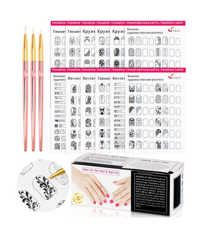 Nail Art Practice Book with 3 Rose Gold Liner Pens & 360 Nail Wipes – White Acrylic Design Learning Template for Beginners Avelisse