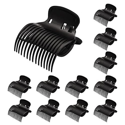 12-Pack Plastic Hair Roller Clips - Replacement Clips for Small, Medium, Large & Jumbo Rollers - Black