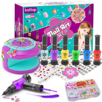 BATTOP Kids Nail Art Kit for Girls Ages 7-12 – with Nail Dryer, 2-in-1 Water Based Nail Polish Pen, 3D Decorations & Stickers, Nail File – Creative Birthday Gift for Girls 7-12 Avelisse