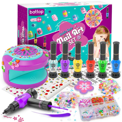 BATTOP Kids Nail Art Kit for Girls Ages 7-12 – with Nail Dryer, 2-in-1 Water Based Nail Polish Pen, 3D Decorations & Stickers, Nail File – Creative Birthday Gift for Girls 7-12 Avelisse