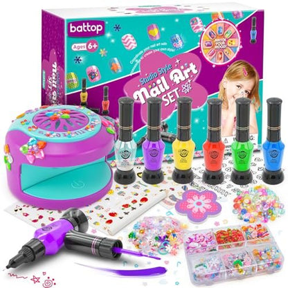 BATTOP Kids Nail Art Kit for Girls Ages 7-12 – with Nail Dryer, 2-in-1 Water Based Nail Polish Pen, 3D Decorations & Stickers, Nail File – Creative Birthday Gift for Girls 7-12 Avelisse
