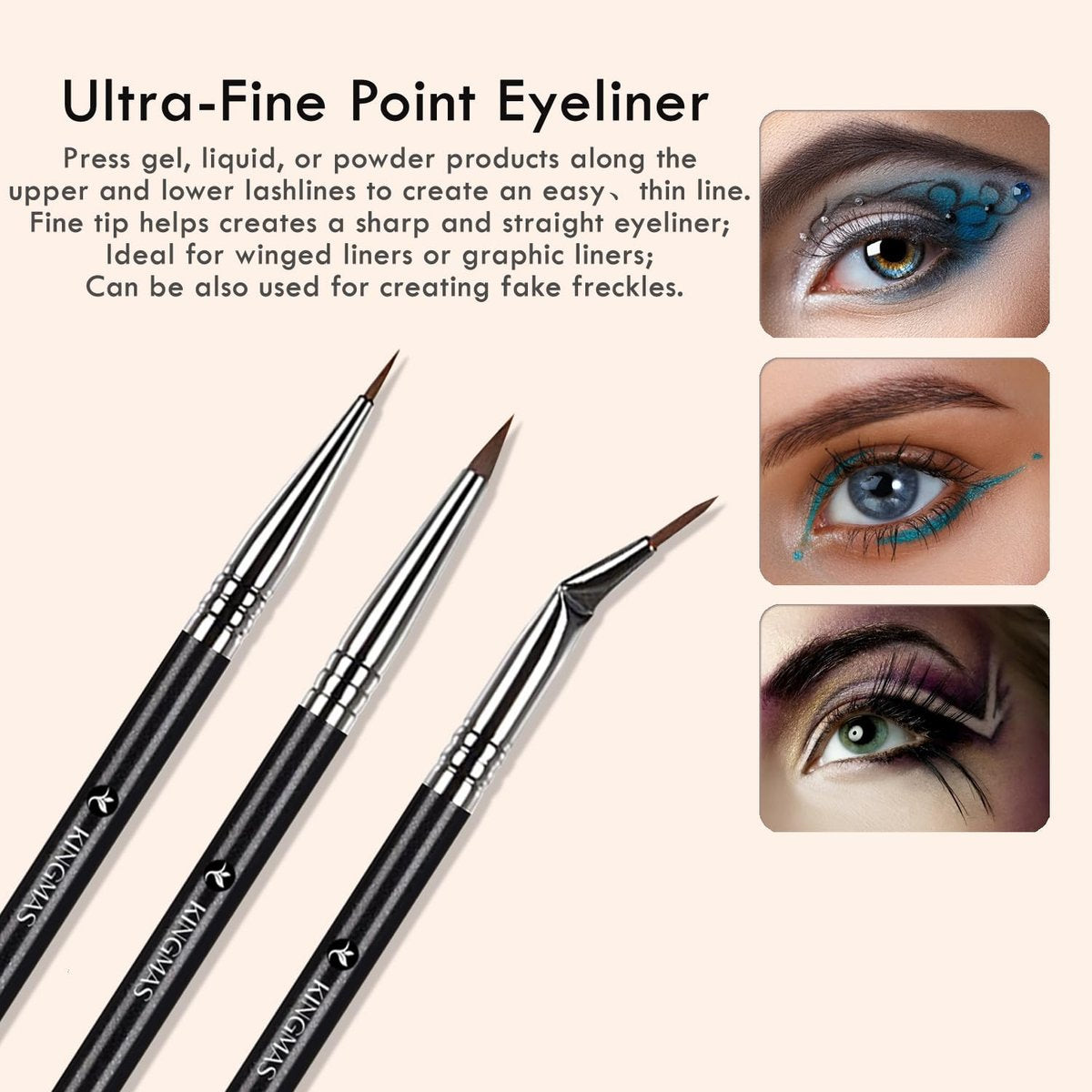 KINGMAS 7-Piece Eyeliner Brush Set – Angled Flat Gel Eye Liner Makeup Brushes, Ultra Thin Liner Brush, Fine Point Eyeliner Brushes - görsel 5