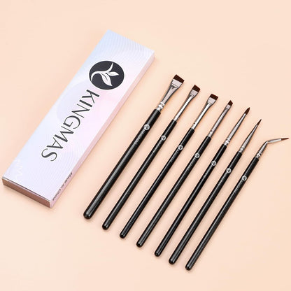 KINGMAS 7-Piece Eyeliner Brush Set – Angled Flat Gel Eye Liner Makeup Brushes, Ultra Thin Liner Brush, Fine Point Eyeliner Brushes
