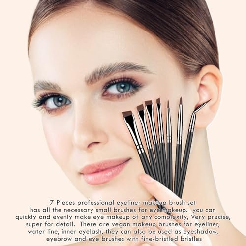 KINGMAS 7-Piece Eyeliner Brush Set – Angled Flat Gel Eye Liner Makeup Brushes, Ultra Thin Liner Brush, Fine Point Eyeliner Brushes - görsel 12