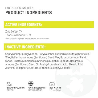 Raw Elements Face Stick SPF 50 - All-Natural Mineral Sunscreen, Reef Safe, Water Resistant, Broad Spectrum UVA/UVB Protection, Travel Size 1 oz Avelisse