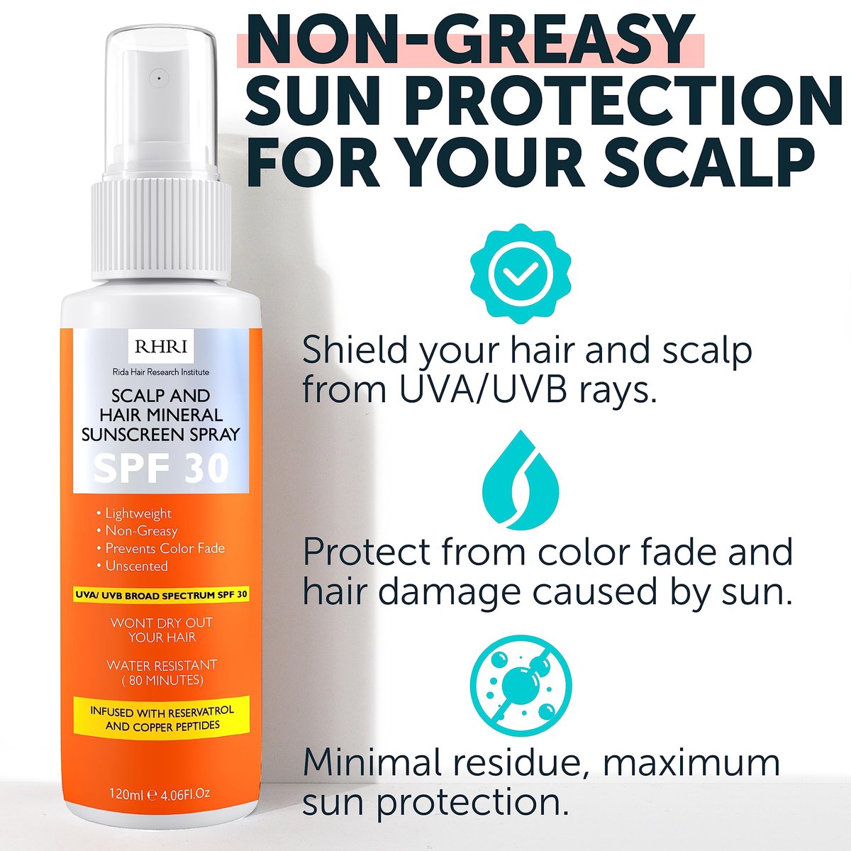 Premium SPF 30 Hair Sunscreen Spray | Heat Protection Spray for Hair | Non-Greasy UV Protection for Hair & Scalp | Helps Prevent Color Fade & Dryness | Heat Protectant for Hair | Beach SunBlock 4 oz Avelisse