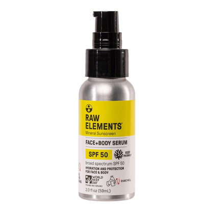 Raw Elements Face + Body Serum SPF 50 All-Natural Mineral Sunscreen - Reef Safe, Water Resistant, Broad Spectrum UVA/UVB Protection, Safe For All Ages, Travel Size 2oz Avelisse