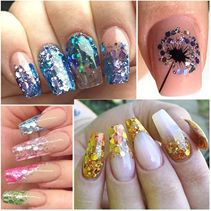 UARUOGP 24 Colors Chameleon Holographic Glitter Nail Art Sequins - 3D Flakes Laser Gradient Shiny Glitters for Manicure DIY