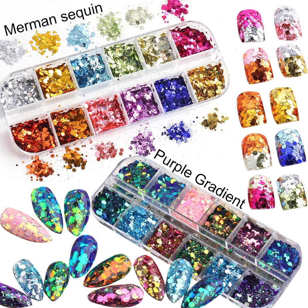 UARUOGP 24 Colors Chameleon Holographic Glitter Nail Art Sequins - 3D Flakes Laser Gradient Shiny Glitters for Manicure DIY - görsel 4