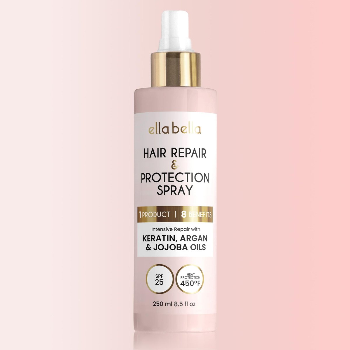 ELLA BELLA® All-in-1 Heat Protectant Spray for Hair – Repair, Protect & Nourish with UV Shield, Argan Oil, Jojoba & Keratin – Cruelty-Free Professional Heat Protection (8.5 Fl Oz) Avelisse