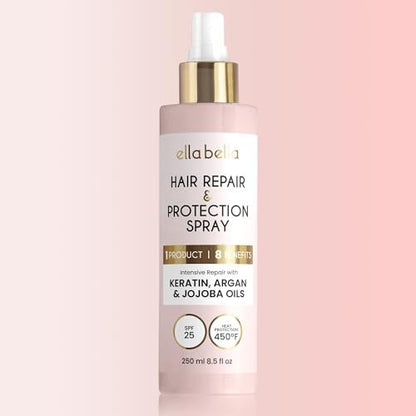 ELLA BELLA® All-in-1 Heat Protectant Spray for Hair – Repair, Protect & Nourish with UV Shield, Argan Oil, Jojoba & Keratin – Cruelty-Free Professional Heat Protection (8.5 Fl Oz) Avelisse