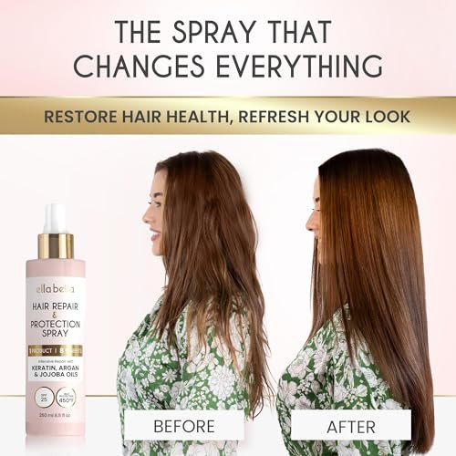 ELLA BELLA® All-in-1 Heat Protectant Spray for Hair – Repair, Protect & Nourish with UV Shield, Argan Oil, Jojoba & Keratin – Cruelty-Free Professional Heat Protection (8.5 Fl Oz) Avelisse