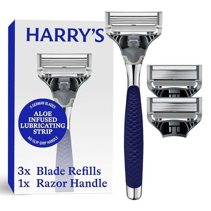 Harry's Original Shaving Kit for Men - Chrome Edition Razor Handle with 3 German Engineered Blade Refills