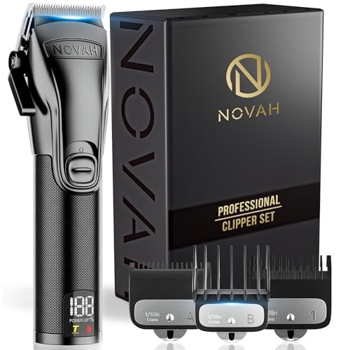 Novah Professional Hair Clippers for Men - Cordless Barber Clipper with Metal Body, Matte Black Avelisse