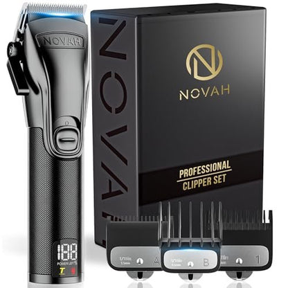 Novah Professional Hair Clippers for Men - Cordless Barber Clipper with Metal Body, Matte Black Avelisse