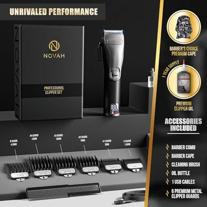 Novah Professional Hair Clippers for Men - Cordless Barber Clipper with Metal Body, Matte Black Avelisse