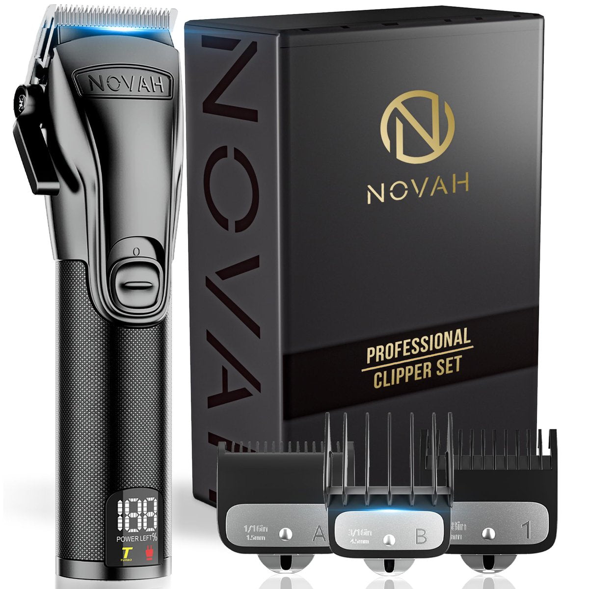 Novah Professional Hair Clippers for Men - Cordless Barber Clipper with Metal Body, Matte Black Avelisse