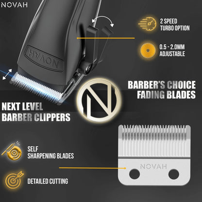 Novah Professional Hair Clippers for Men - Cordless Barber Clipper with Metal Body, Matte Black Avelisse