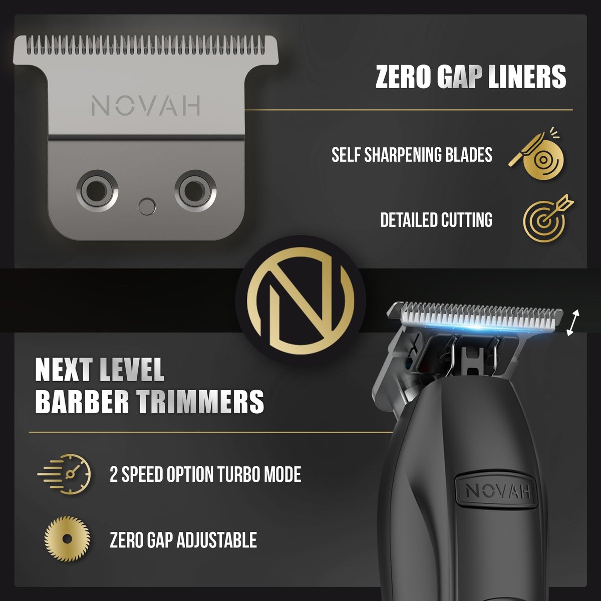 NOVAH Grooming Professional Hair Trimmer for Men – Cordless T Trimmer for Barbers, Matte Black Avelisse