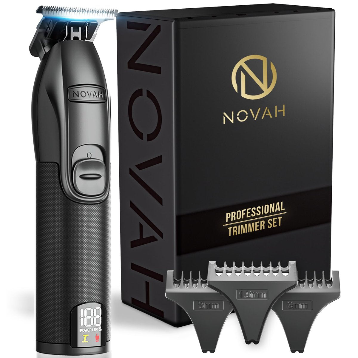 NOVAH Grooming Professional Hair Trimmer for Men – Cordless T Trimmer for Barbers, Matte Black Avelisse