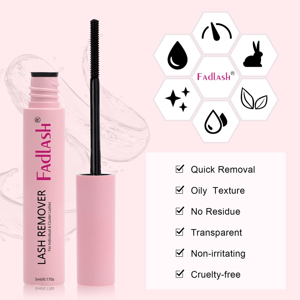 FADLASH Cluster Lash Glue Remover 5 ML – Soothing Oil Remover for Cluster Lashes & Eyelash Extensions, Gentle Self-Use at Home - görsel 3