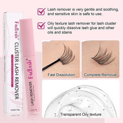 FADLASH Cluster Lash Glue Remover 5 ML – Soothing Oil Remover for Cluster Lashes & Eyelash Extensions, Gentle Self-Use at Home