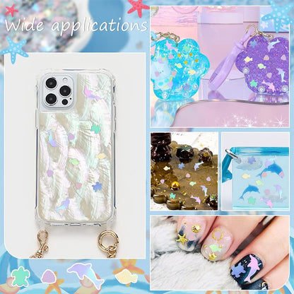 OLYCRAFT 48g Ocean Theme Nail Sequins - Dolphin & Fish Resin Glitter for Nail Art, Epoxy Fillers, Phone Case, DIY Crafting