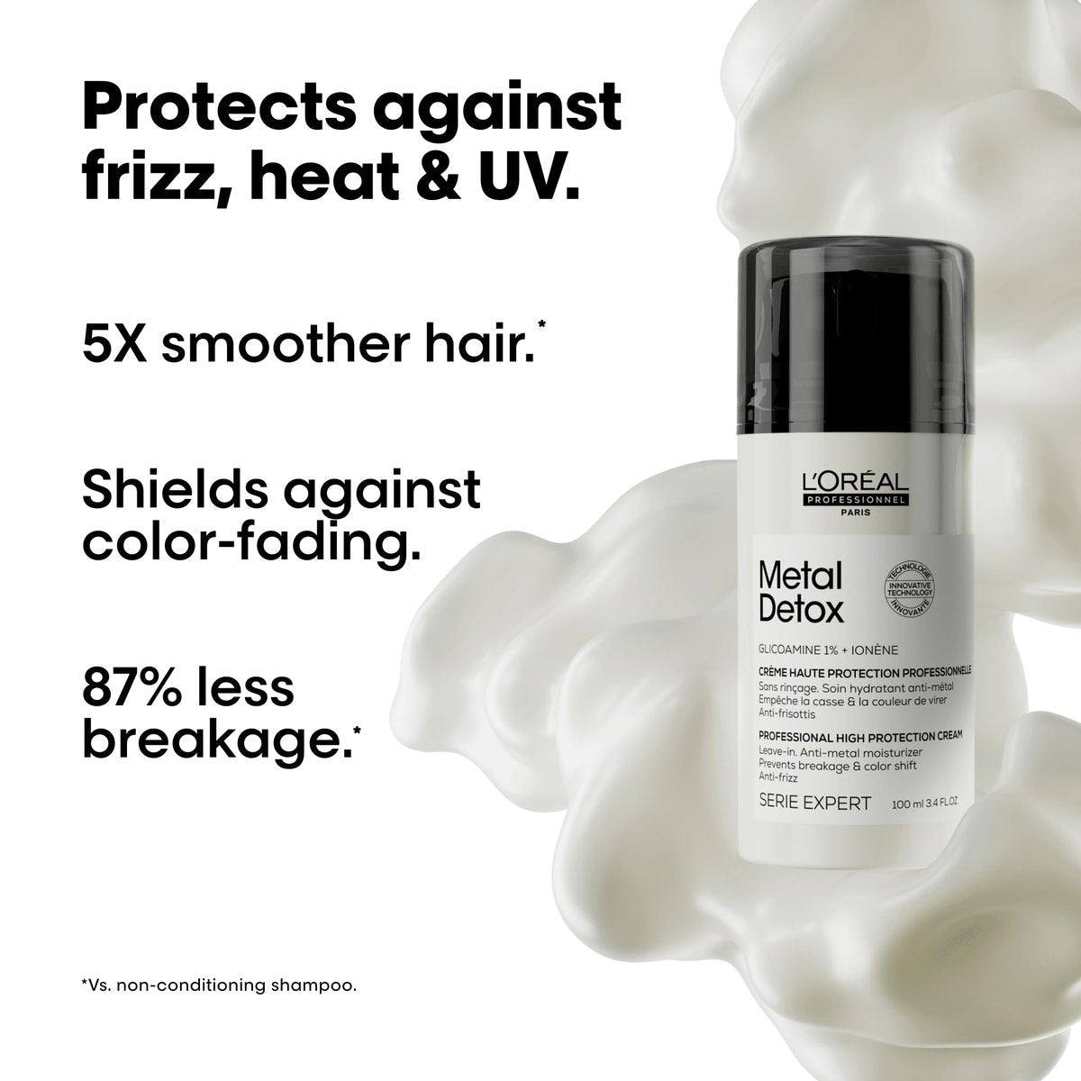L'Oréal Professionnel Paris Metal Detox Smoothing Cream - Lightweight Leave-In Treatment for All Hair Types, Frizz Control & UV Protection, 3.4 Fl Oz Avelisse