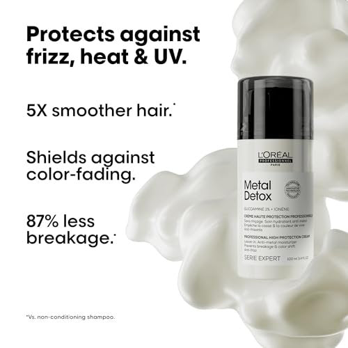 L'Oréal Professionnel Paris Metal Detox Smoothing Cream - Lightweight Leave-In Treatment for All Hair Types, Frizz Control & UV Protection, 3.4 Fl Oz Avelisse