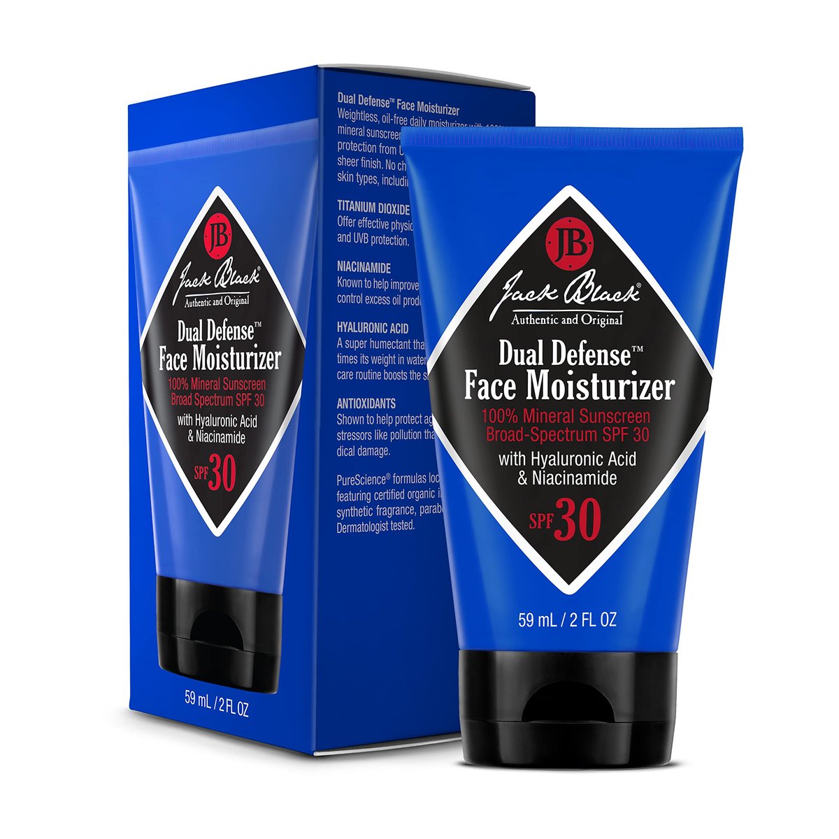 Jack Black Dual Defense Face Moisturizer SPF 30 – 100% Mineral Sunscreen for Men Avelisse